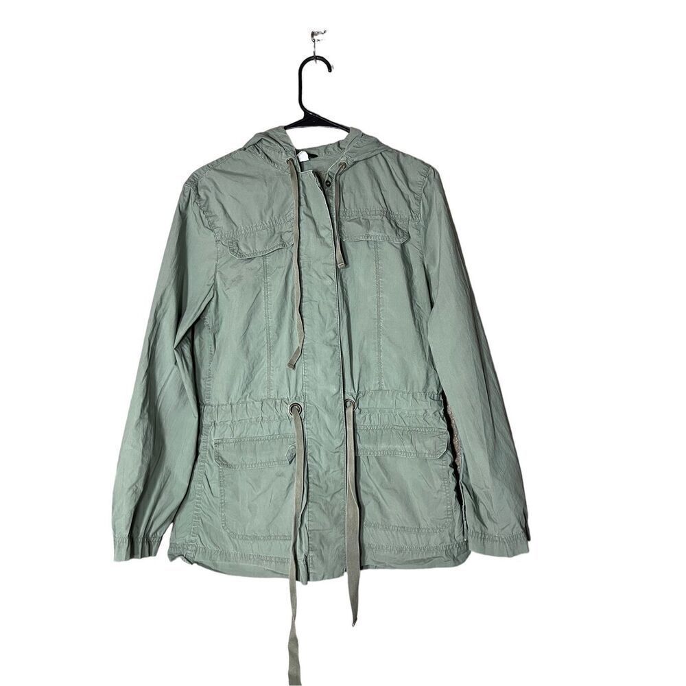 J. Crew Womens Field Jacket Hooded Army Green Zip Button‎ Long Size Small